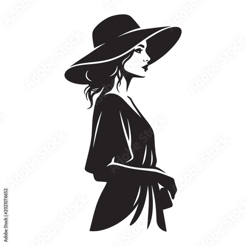 Fotografie Elegant Woman in Wide-Brimmed Hat Silhouette Vector