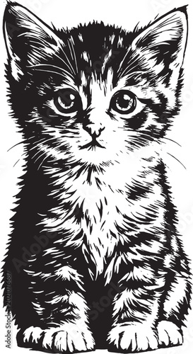 Adorable Kitten Vector Illustration - Hand Drawn Style Cat Portrait
