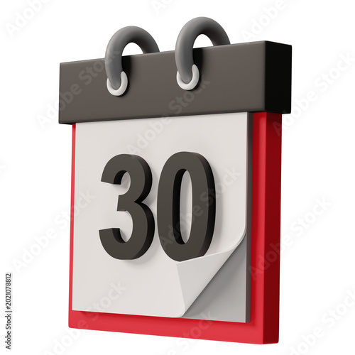 Bild auf Leinwand 30th calendar date with hooks on red background, 3D number icon