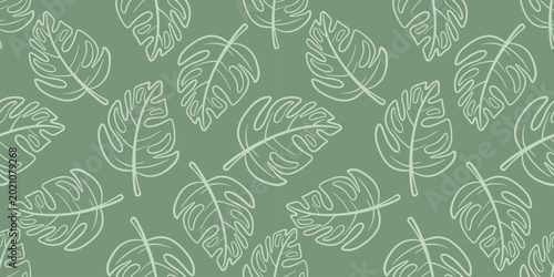 Schilderij op canvas Seamless pattern with hand drawn tropical leaves