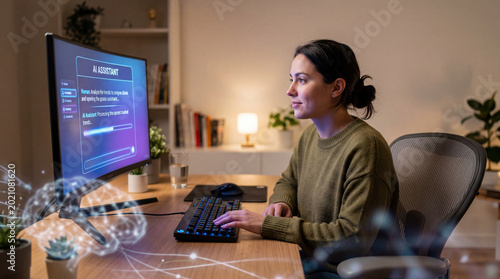 Human hand and AI chat interface collaboration concept, generative AI copilot business technology