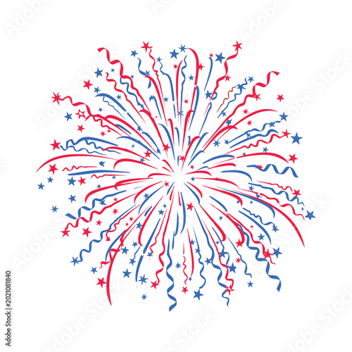 Colorful firework explosion with stars and streamers