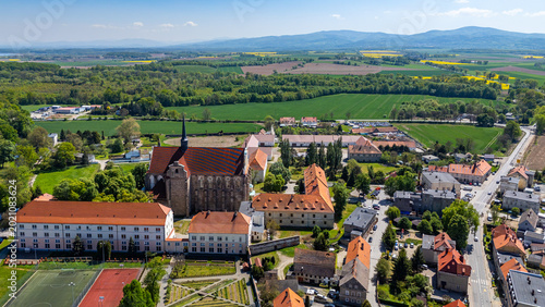 Tableau sur toile High-angle aerial shot of the Cistercian Abbey in Henryków, Lower Silesia, featu