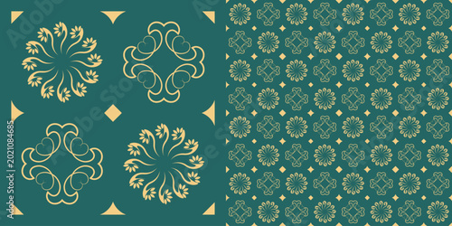 Elegant Teal Gold Seamless Ornamental Pattern For Textile Print