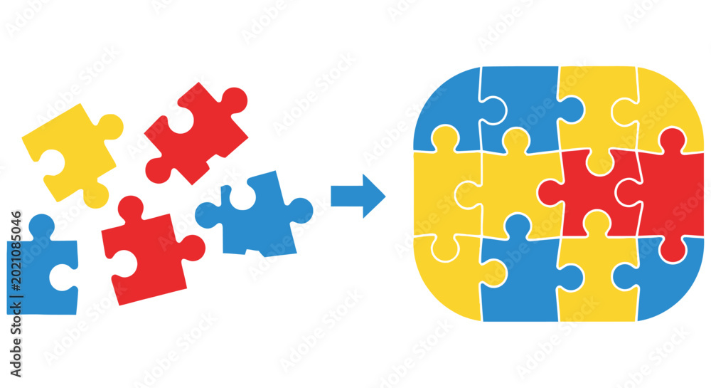 Fototapeta premium Puzzle pieces connecting to form a completed square illustration