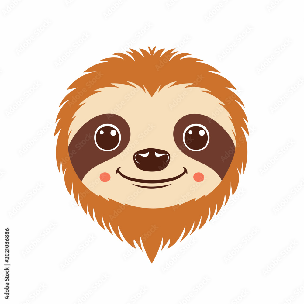 Naklejka premium Cute Cartoon Sloth Face Illustration