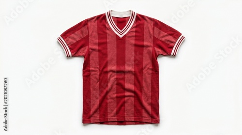 Red Striped Retro Football Jersey Design with V-Neck