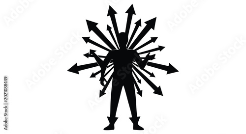 Foto Silhouette of a person targeted by numerous arrows symbolizing pressure