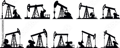 Obraz na płótnie "Set of 10 Oil Pump Icons Featuring Various Oil Drilling Equipment Designs in Bo