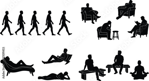 Slika na platnu People Relaxing and Walking Silhouette Collection Featuring Sitting Reclining Me