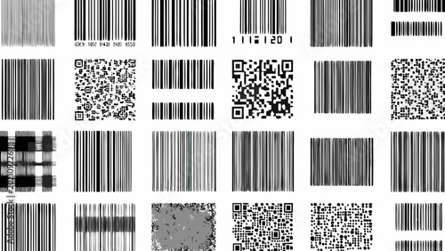 Fotografia collection of various barcode and quick response code symbols on a white backgro