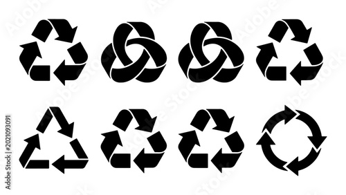 Tableau sur toile Recycling Symbols Collection, Eco-Friendly Arrows Set, Sustainable Cycle Icons,