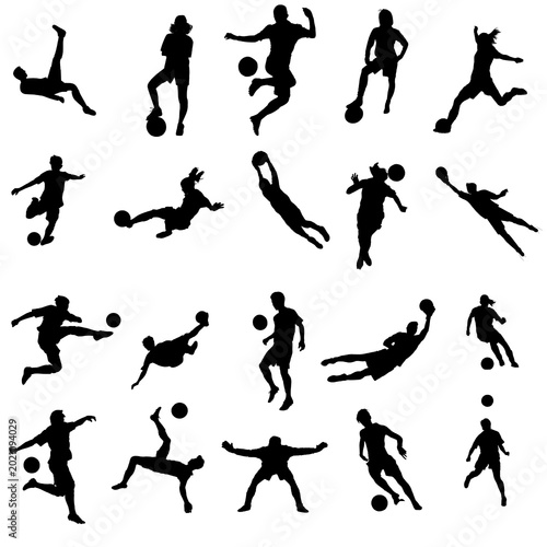 Silhouette of Soccer Players in different poses.