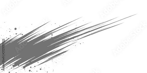 Dynamic black ink streaks slashing diagonally across a white background, with splatter accents and a bold, abstract, high-energy brushstroke style vector design.	

