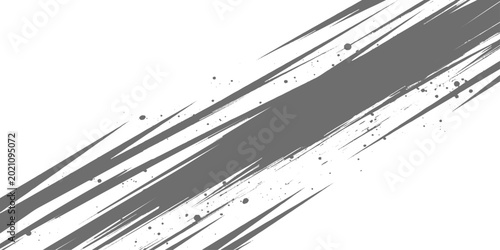 Dynamic black ink streaks slashing diagonally across a white background, with splatter accents and a bold, abstract, high-energy brushstroke style vector design.	
