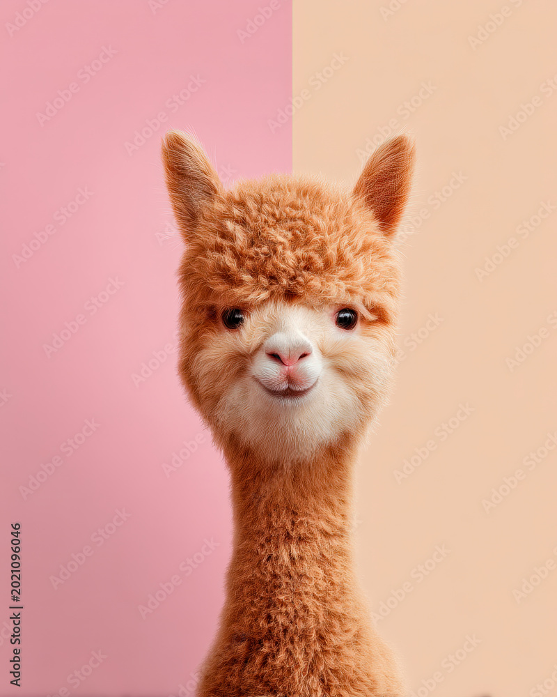 Fototapeta premium Cute Alpaca Portrait For Friendly Animal Branding And Children Content