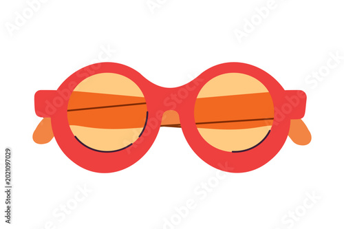Orange round sunglasses with warm gradient lenses isolated on neutral background. Flat vector illustration for summer fashion graphics, beauty branding and stylish accessory collections.