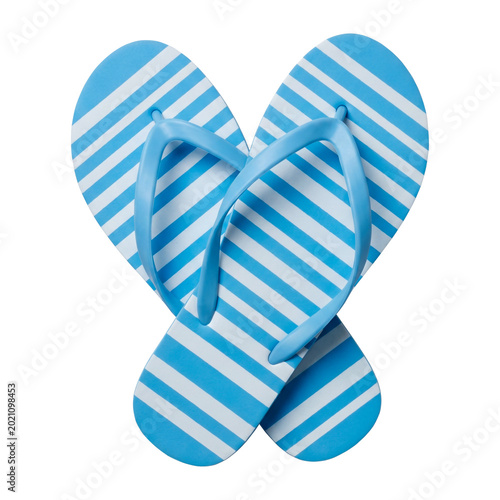 Bild auf Leinwand Blue Striped Beach Flip Flops Isolated on Transparent Background