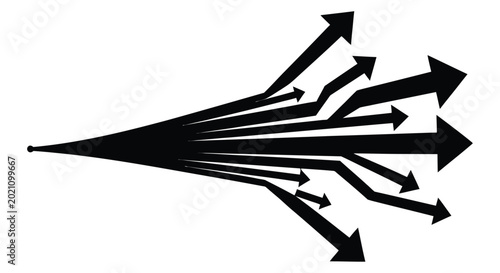 Foto A cluster of black arrows radiating outwards from a single point