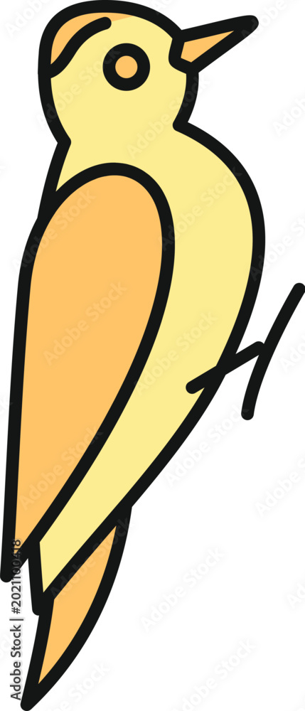 Fototapeta premium Woodpecker flat color line art vector on transparent background