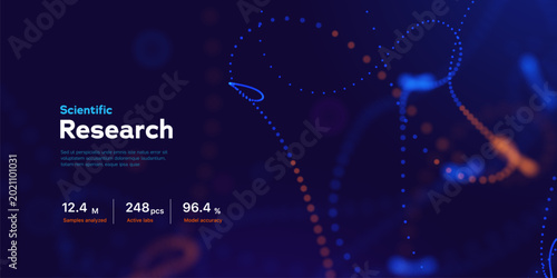 Cuadro en lienzo Scientific Research Background With Futuristic Data Visualization, Neon Particle Waves And Digital Analytics Flow