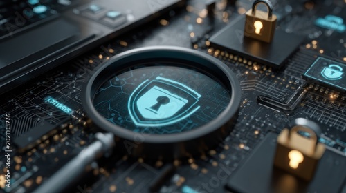 Digital security investigation reveals protected data access through magnified interface on electronic hardware