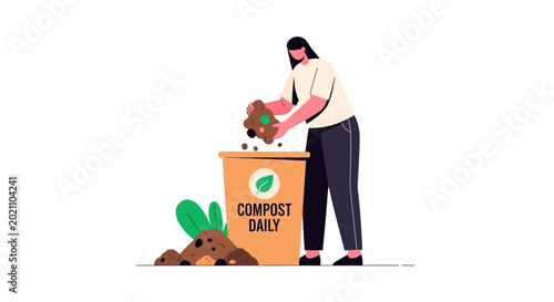 Tableau sur toile A woman putting organic waste into a compost bin for sustainable recycling