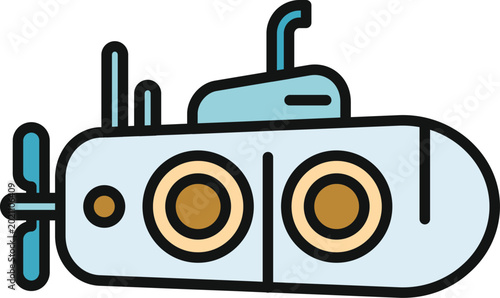 Schilderij op canvas Cartoon submarine with periscope and portholes traveling underwater