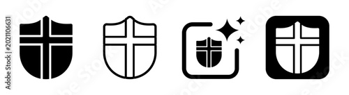 Canvas Print Medieval shield with cross icon symbolizing protection faith and historic herald
