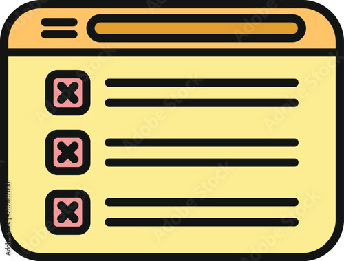 Fotografia Browser window displaying a list of items with red 'x' marks indicating uncomple