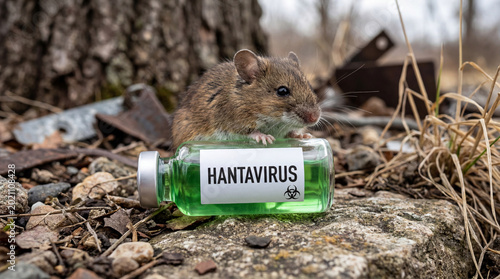 Wild Rat Near Hantavirus Sample Vial in Outdoor Environment
