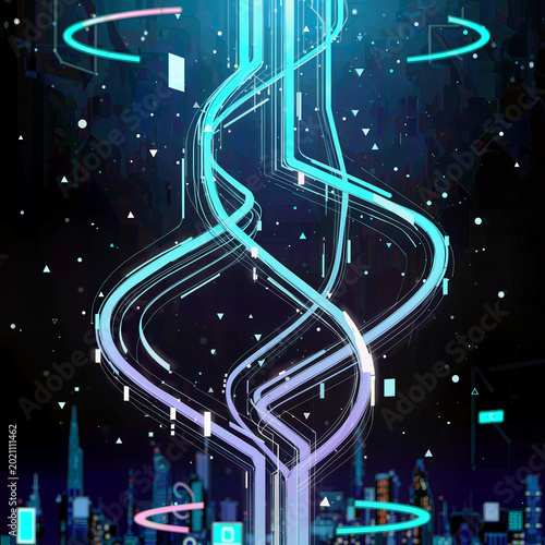 Futuristic Data Stream Cityscape