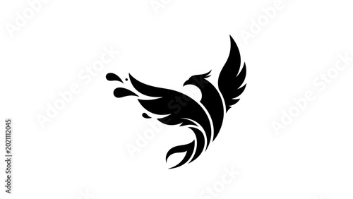 Photography Black phoenix rising on white background