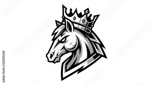 Cuadro en lienzo Heraldic horse head with crown icon
