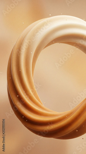 Abstract beige 3D liquid swirl ring