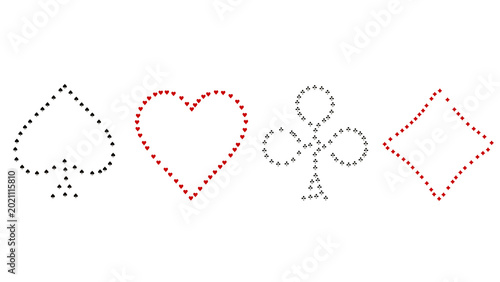 Bild auf Leinwand Playing card suits icon set, spade heart diamond club made of smaller suits, flat design clipart, isolated with copy space, for website social media presentation
