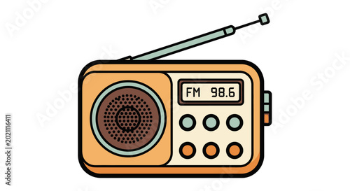 Retro portable FM radio with antenna and buttons