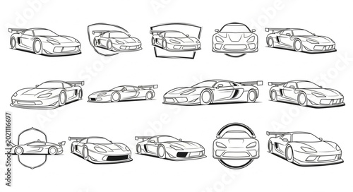 Cuadro en lienzo Collection of Racing Car Illustrations in Various Angles.
