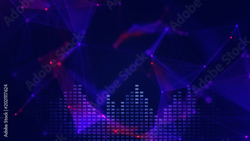 Photos Soundwave, equalizer, audio spectrum overlayed with digital plexus network