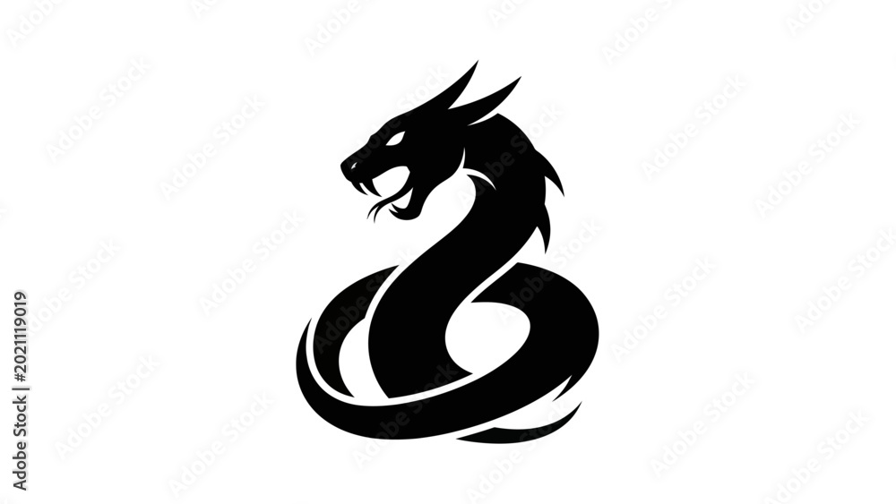 Fototapeta premium Black dragon silhouette on white background