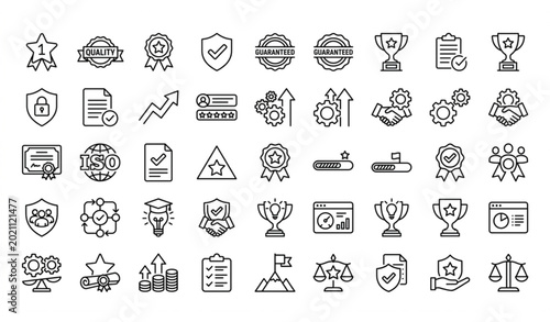Fotografía Business quality assurance and achievement thin line icons set.