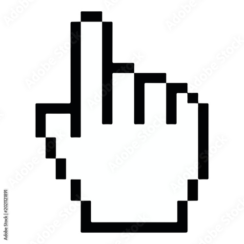 Foto Black pixel hand cursor index finger pointing up pointing finger