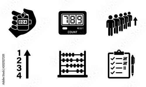 Quadro su tela Counting and Calculation Icons: Tally Counter, Digital Display, Queue, Numbered