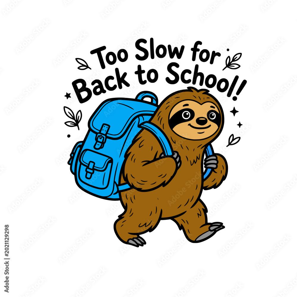 Naklejka premium Funny Sloth with Blue Backpack Back to School Vector Illustration