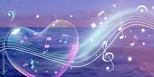 Glass heart with musical notes