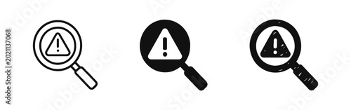 Foto Magnifying Glass with Warning Triangle Icons Set in Outline Solid and Hand Drawn