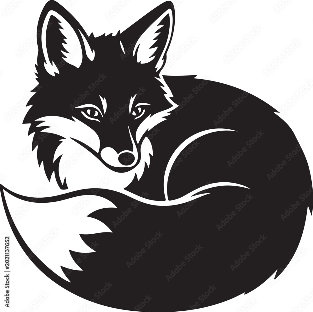 Obraz premium Black Fox Icon, Vector Fox Illustration, Wildlife Graphic, Animal Design Element