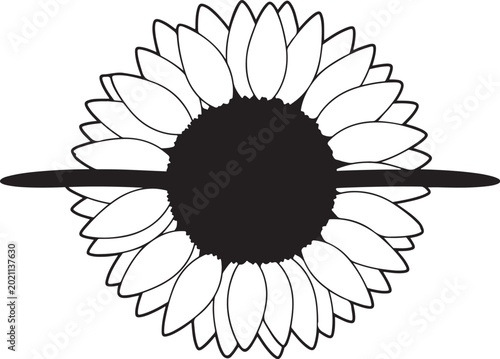 Black and white sunflower, floral illustration, vector flower, botanical design