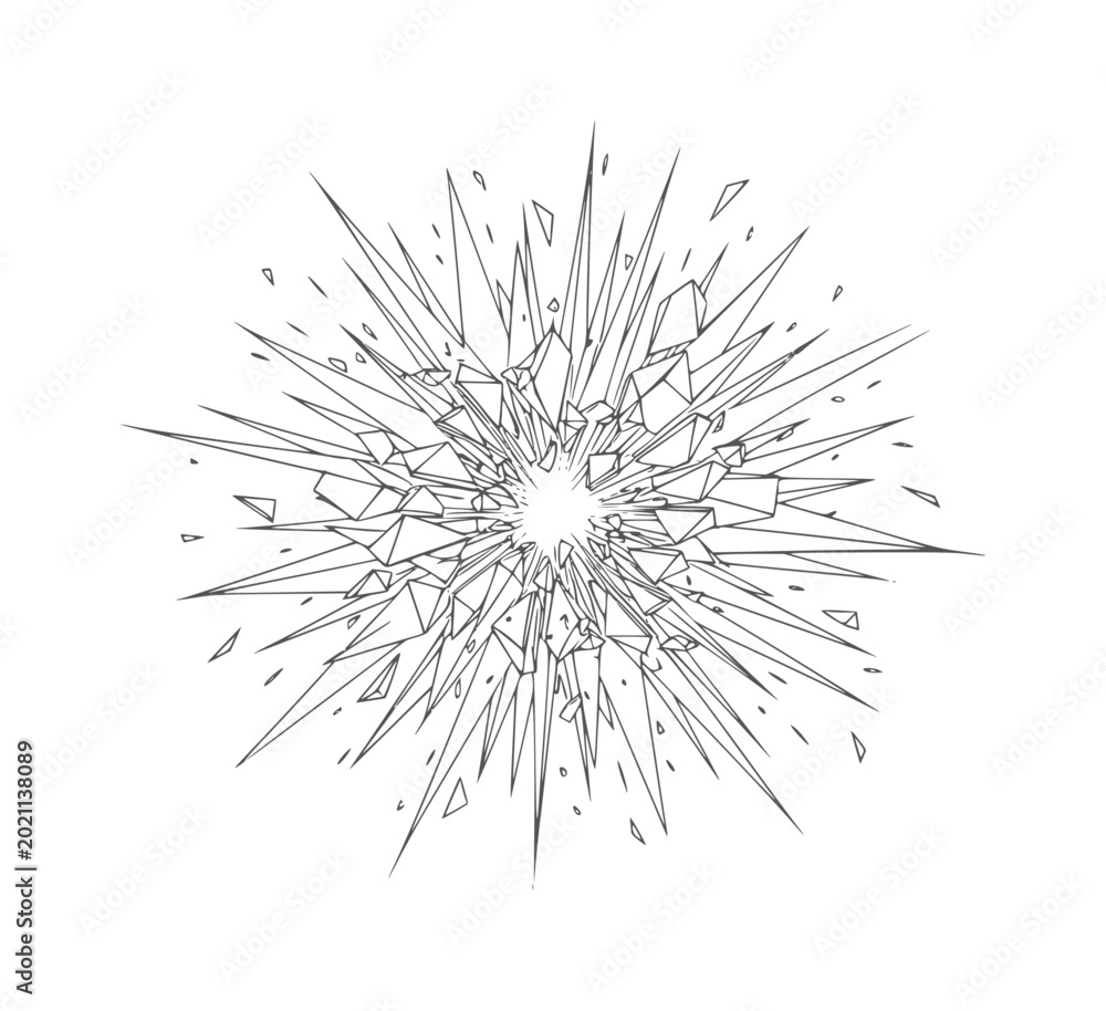 Fototapeta premium Sharp geometric shards exploding outwards from a central point abstract explosion