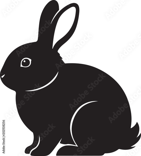 Black rabbit silhouette, vector bunny icon, animal graphic, white background